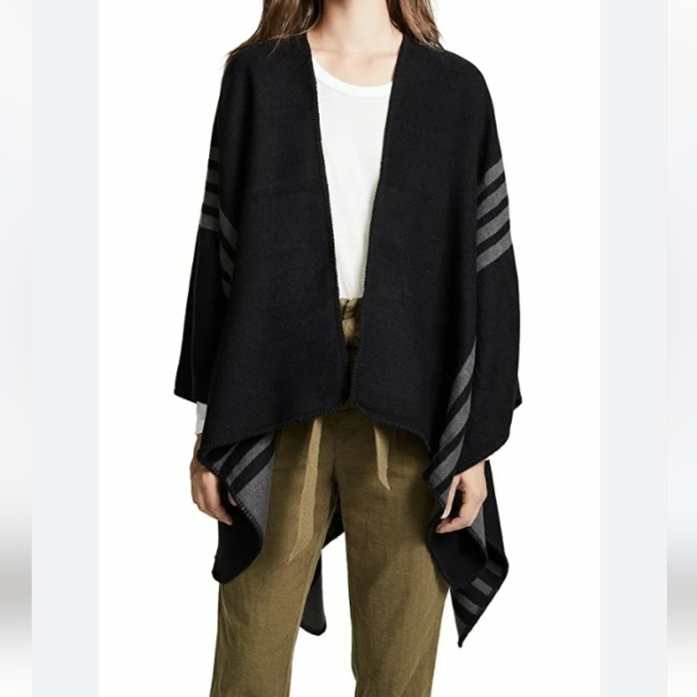BB DAKOTA Black & Gray Reversible Shawl Poncho Cape. OS